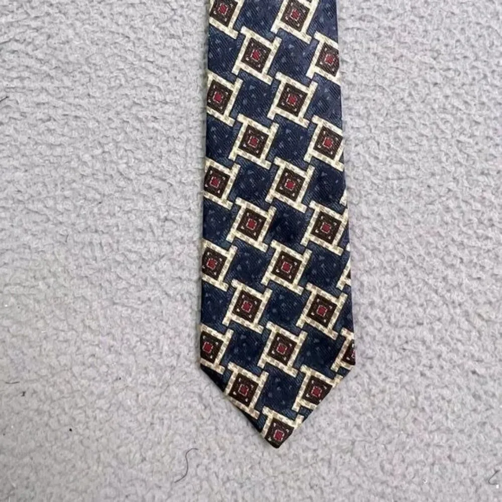 GIVENCHY MENS SILK TIE BLUE WITH GEOMETRIC SHAPES